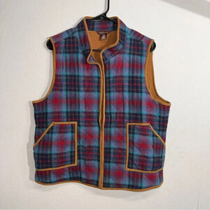 Multiples Women’s Gold Lined‎ Plaid With Pockets Front Zip Vest Size Large